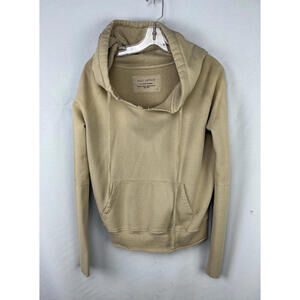 Nili Lotan Janie Distressed Drawstring Cotton Hoodie Tan Size L